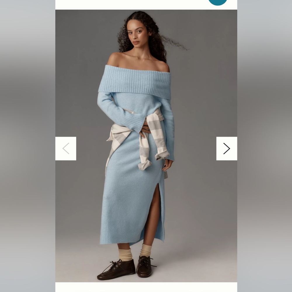 Off-Shoulder Light Blue Sweater Dress